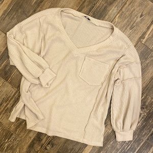 White Birch Sz L Cream Loose Off Shoulder
Long Sleeve Pullover Textured Top